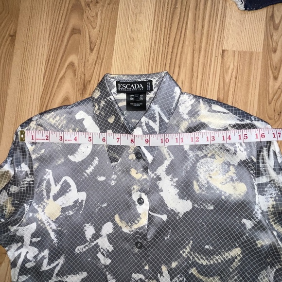 Escada (34 EU) 100% silk vintage shirt with abstract grey & ivory pattern - Picture 10 of 15